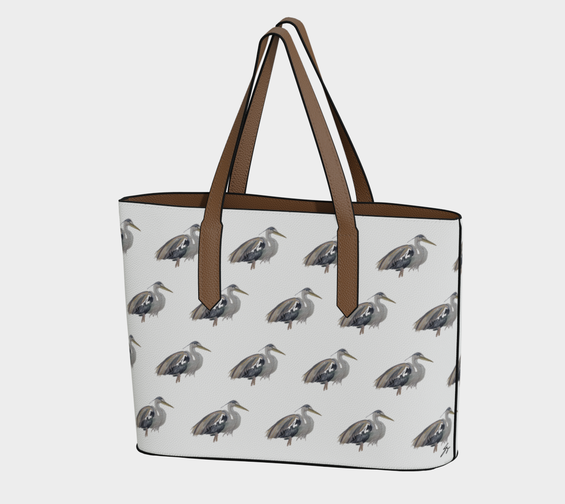 Heron Original Watercolor Vegan Leather Tote Bag - Fur, Feathers and Flowers
