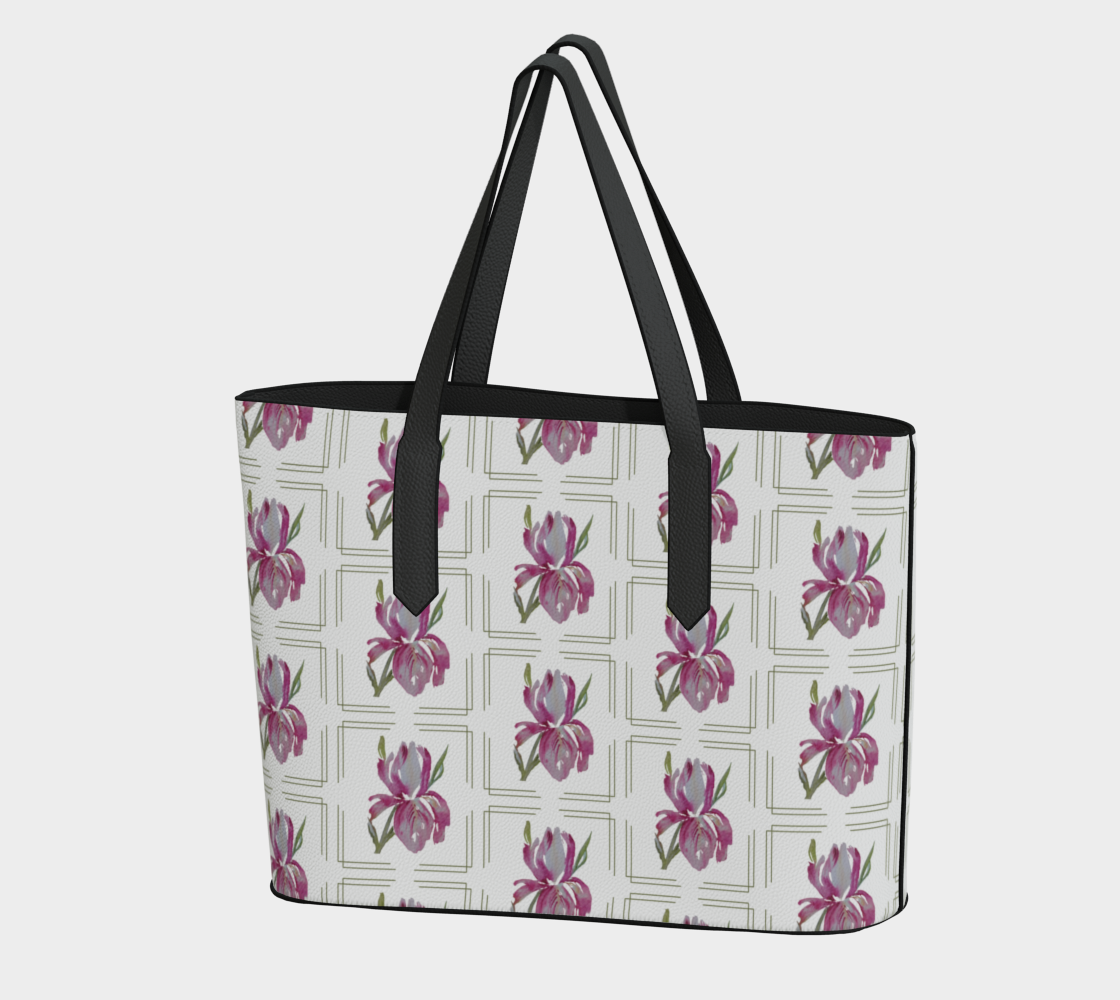 Pink Iris with Borders Vegan Leather Tote - Fur, Feathers and Flowers