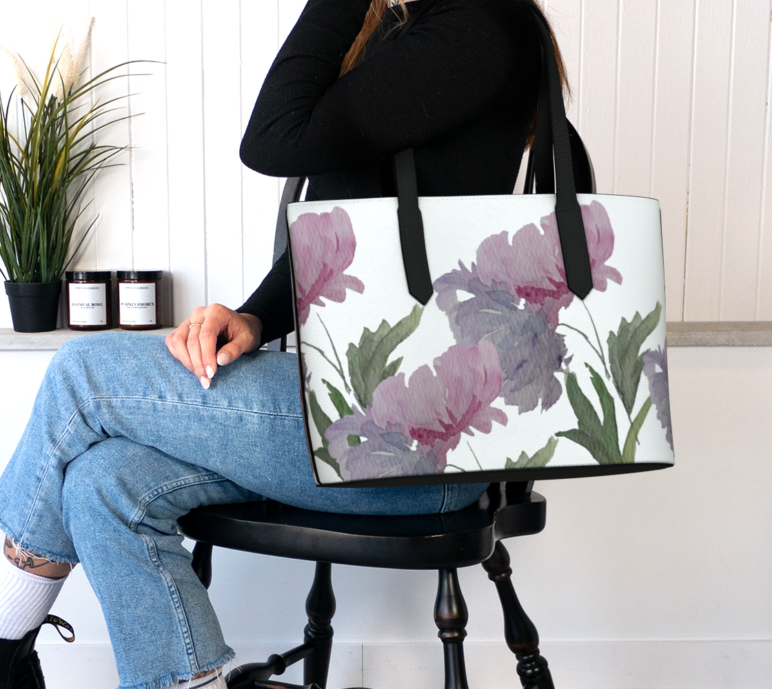 Peonies Vegan Leather Tote - Fur, Feathers and Flowers