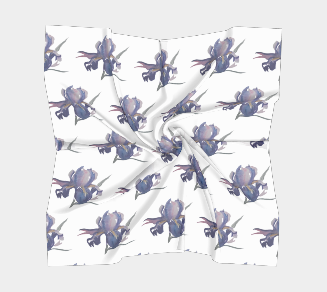 Purple Iris Original Watercolor Silk Scarf 16 x 16, by Sharon Tiger - Fur, Feathers and Flowers