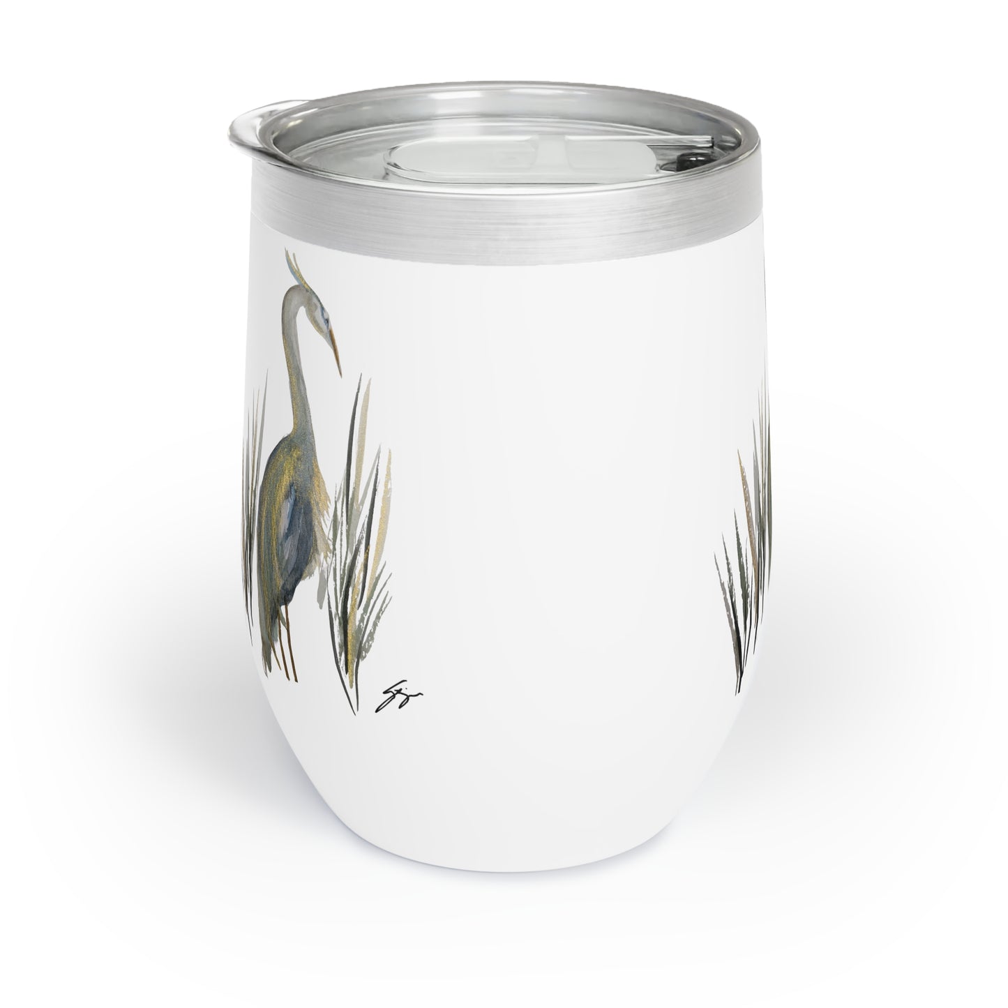 12 oz Tumbler – Original Heron Watercolor by Sharon Tiger - Fur, Feathers and Flowers