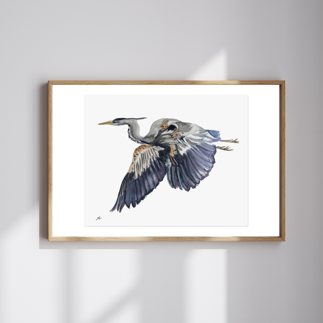 Elegant Heron Fine Art Poster - Fur, Feathers and Flowers