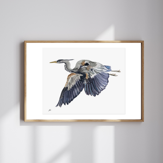 Elegant Heron Fine Art Poster - Fur, Feathers and Flowers
