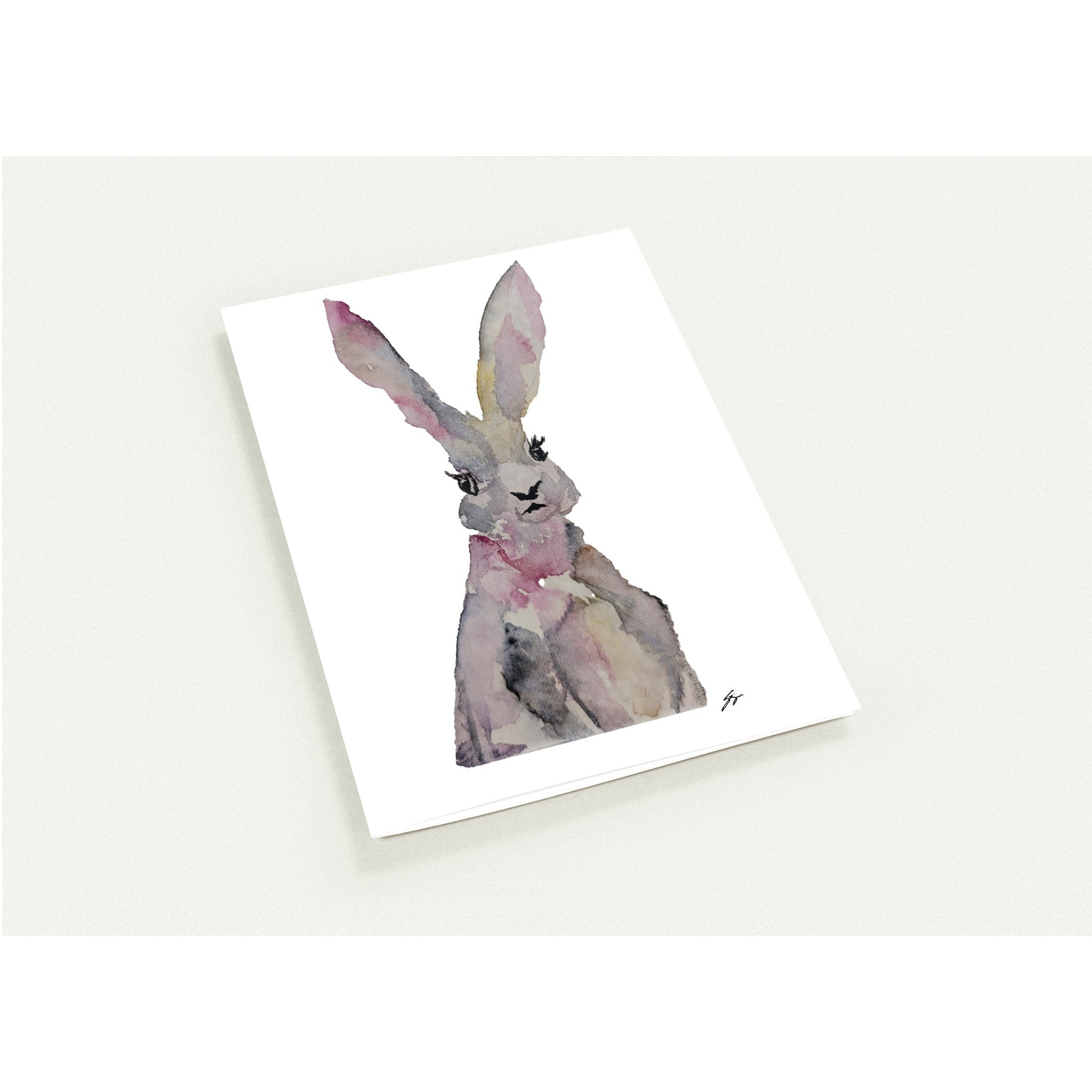 Pack of 10 Blank Greeting Cards – Pink Bunny Rabbit Watercolor Art by Sharon Tiger - Fur, Feathers and Flowers