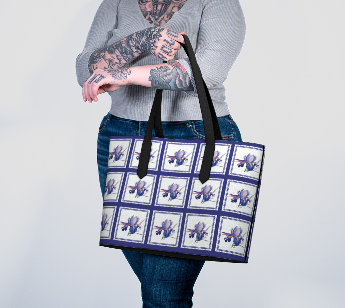 Purple Iris with Borders Vegan Leather Tote - Fur, Feathers and Flowers