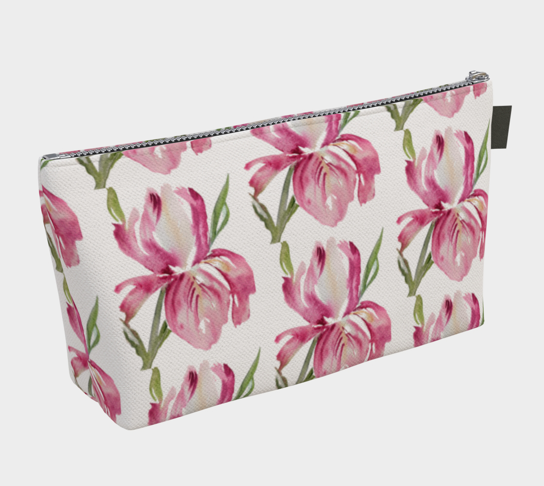 Pink Iris Carry-All – Original Watercolor Art Zippered Makeup Bag - Fur, Feathers and Flowers