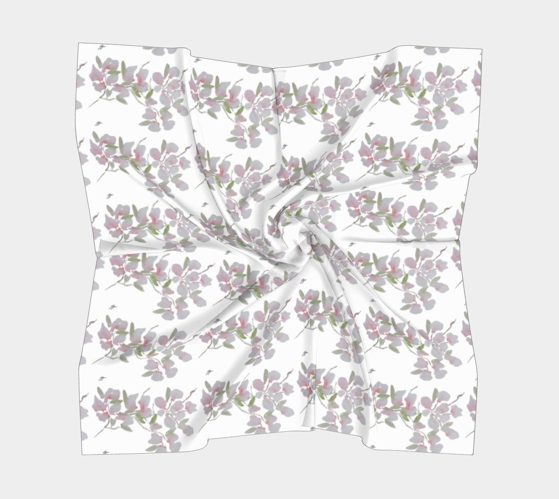 Cherry Blossom Original Watercolor Silk Scarf  16 x 16, by Sharon Tiger - Fur, Feathers and Flowers
