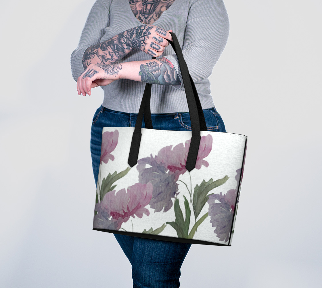 Peonies Vegan Leather Tote - Fur, Feathers and Flowers