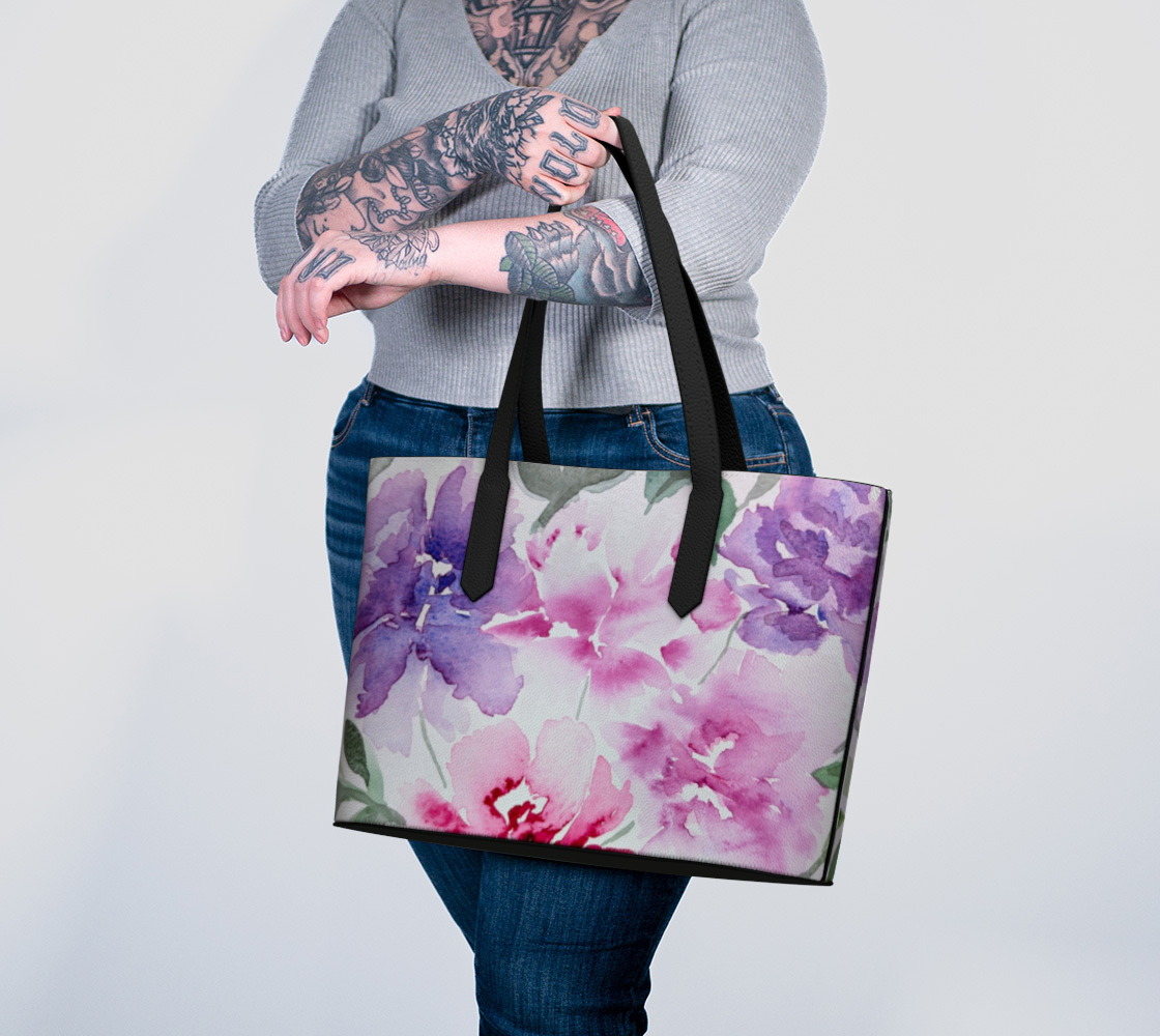 Floral Original Vegan Leather Tote Bag, by Sharon Tiger - Fur, Feathers and Flowers
