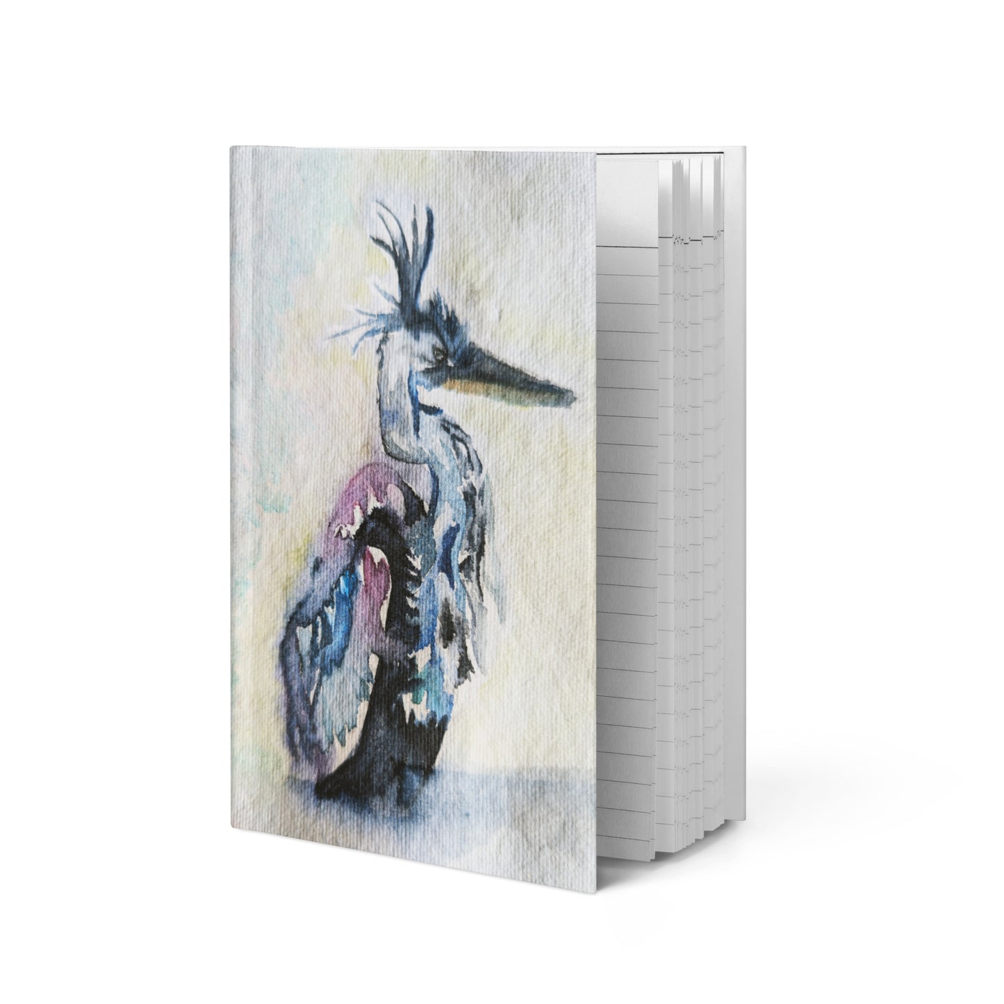 Journal, Original Whimsical Heron Watercolor - Fur, Feathers and Flowers