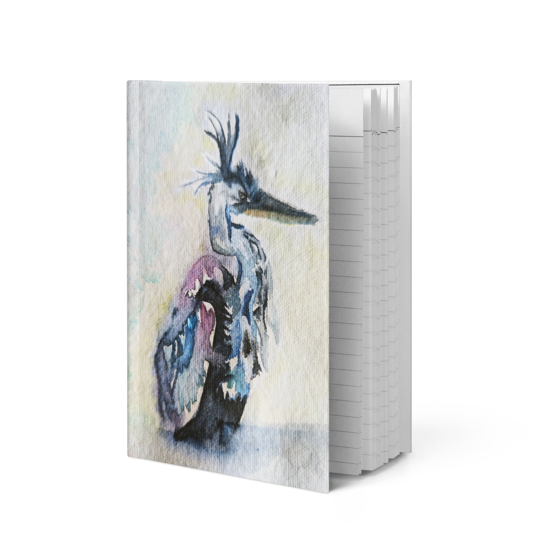 Journal, Original Whimsical Heron Watercolor - Fur, Feathers and Flowers