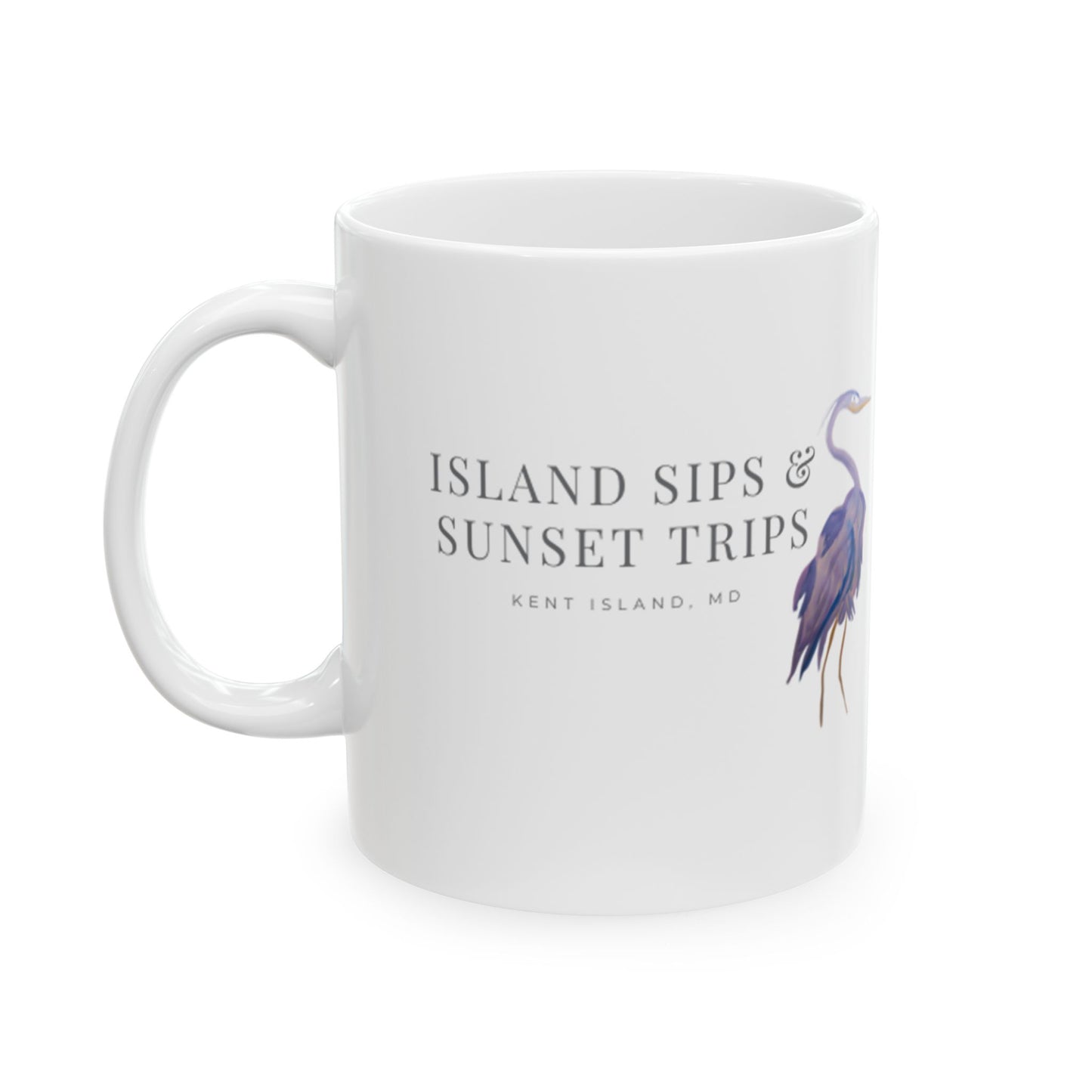 Ceramic Mug, Original Pink Heron Watercolor by Sharon Tiger - Fur, Feathers and Flowers