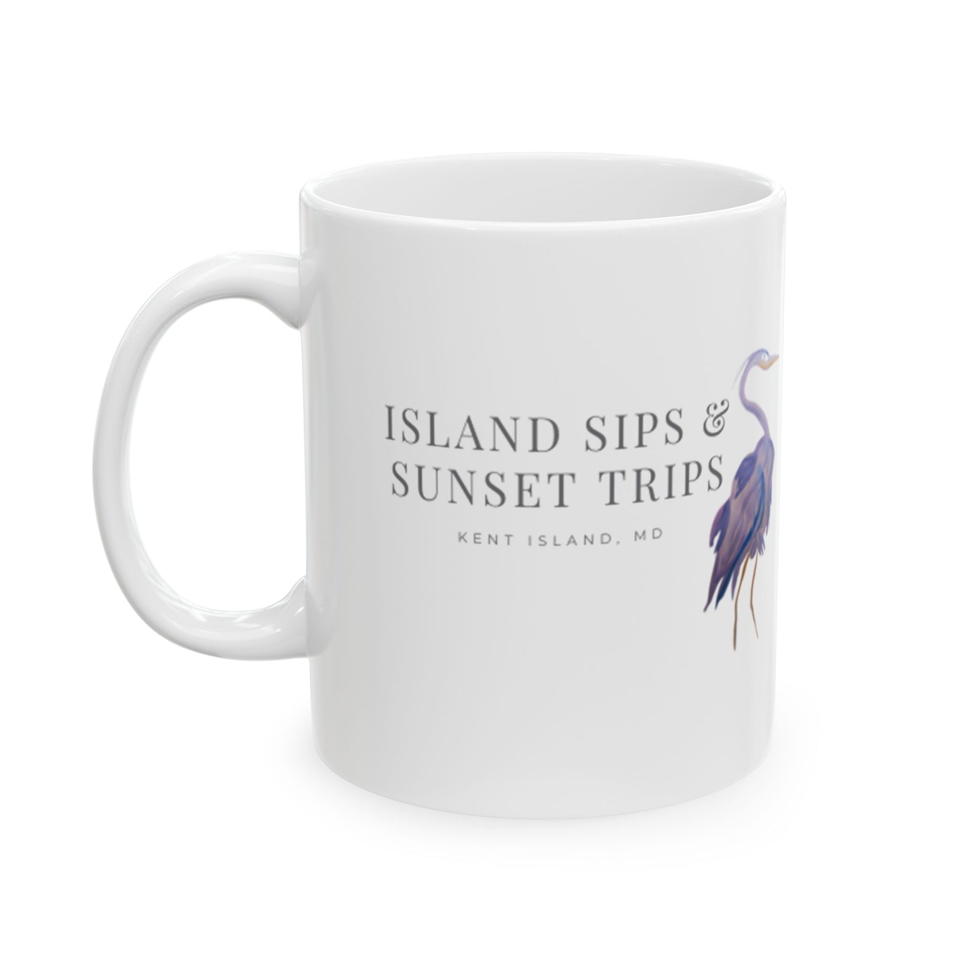 Ceramic Mug, Original Pink Heron Watercolor by Sharon Tiger - Fur, Feathers and Flowers