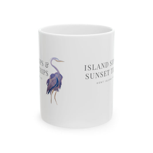 Ceramic Mug, Original Pink Heron Watercolor by Sharon Tiger - Fur, Feathers and Flowers