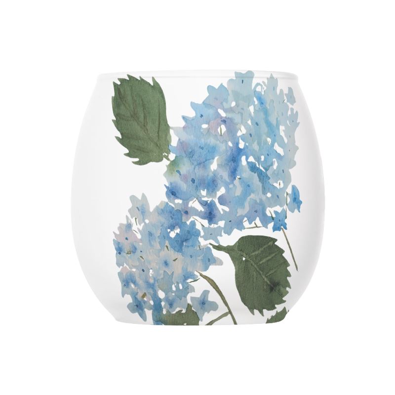 Glass Tealight Candle Holders Set of 3,  Original Watercolors by Sharon Tiger, Pink Iris, Purple Iris, Blue Hydrangea - Fur, Feathers and Flowers