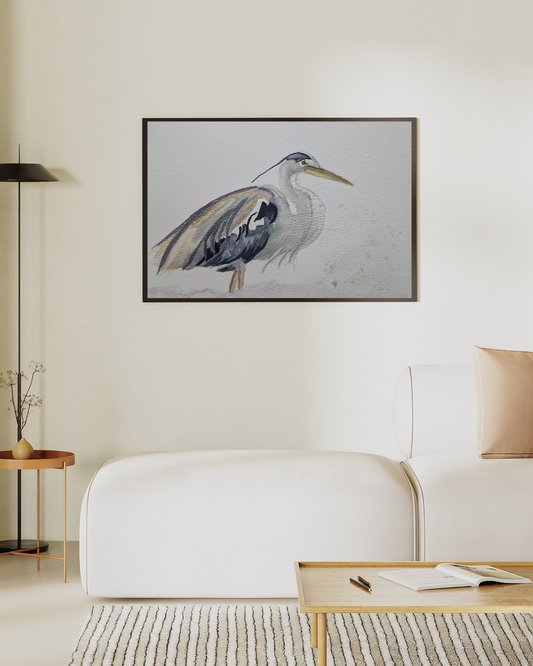 Original Watercolor Heron (with Gold Glitter) by Sharon Tiger - Fur, Feathers and Flowers