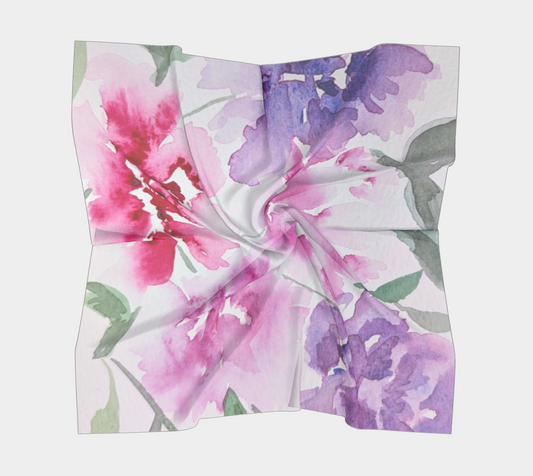 Floral Original Watercolor by Sharon Tiger 16 x 16 Scarf - Fur, Feathers and Flowers