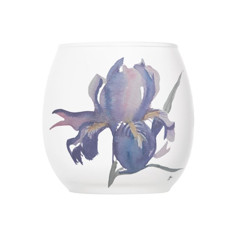 Glass Tealight Candle Holders Set of 3,  Original Watercolors by Sharon Tiger, Pink Iris, Purple Iris, Blue Hydrangea - Fur, Feathers and Flowers